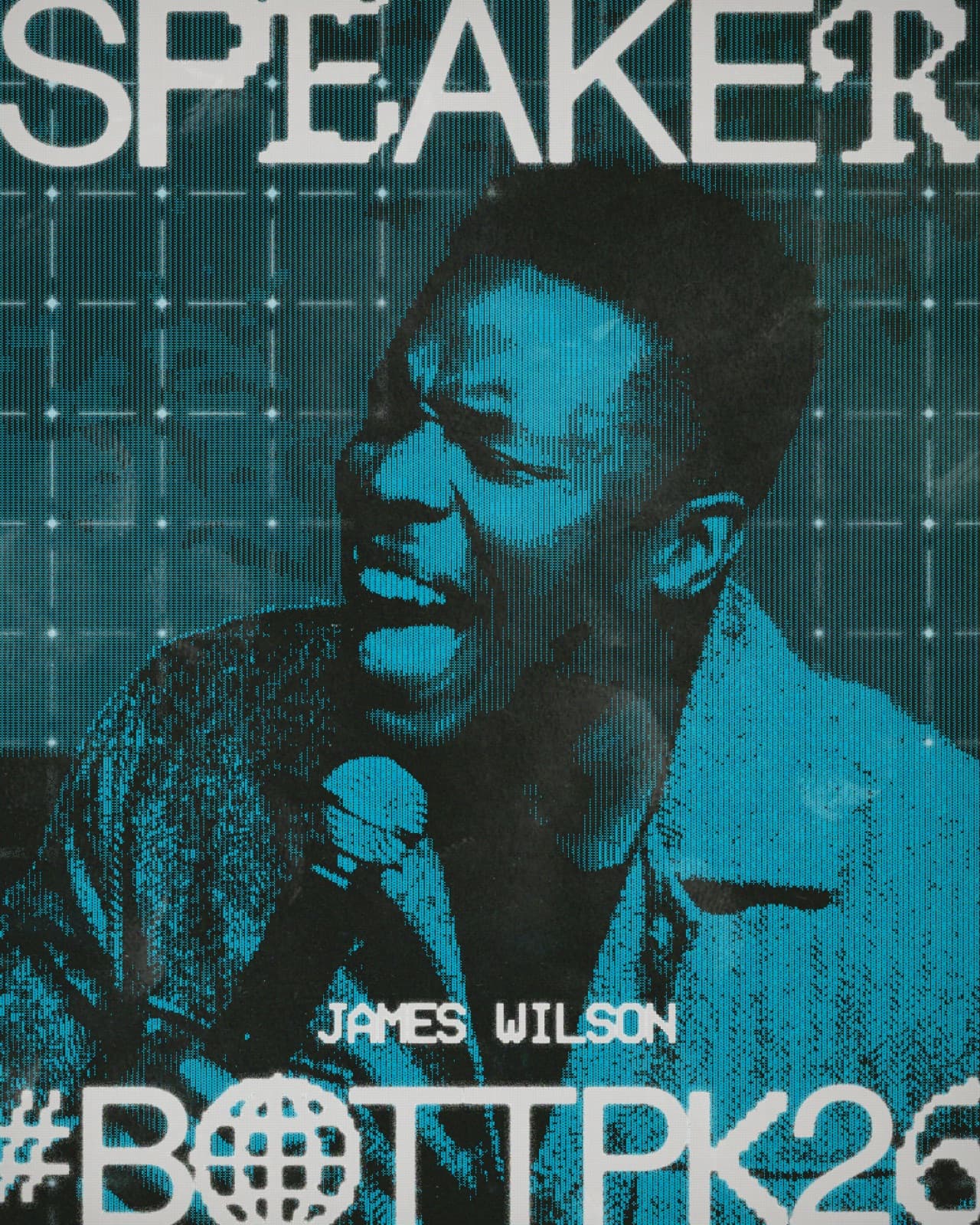 A conference speaker graphic for James Wilson