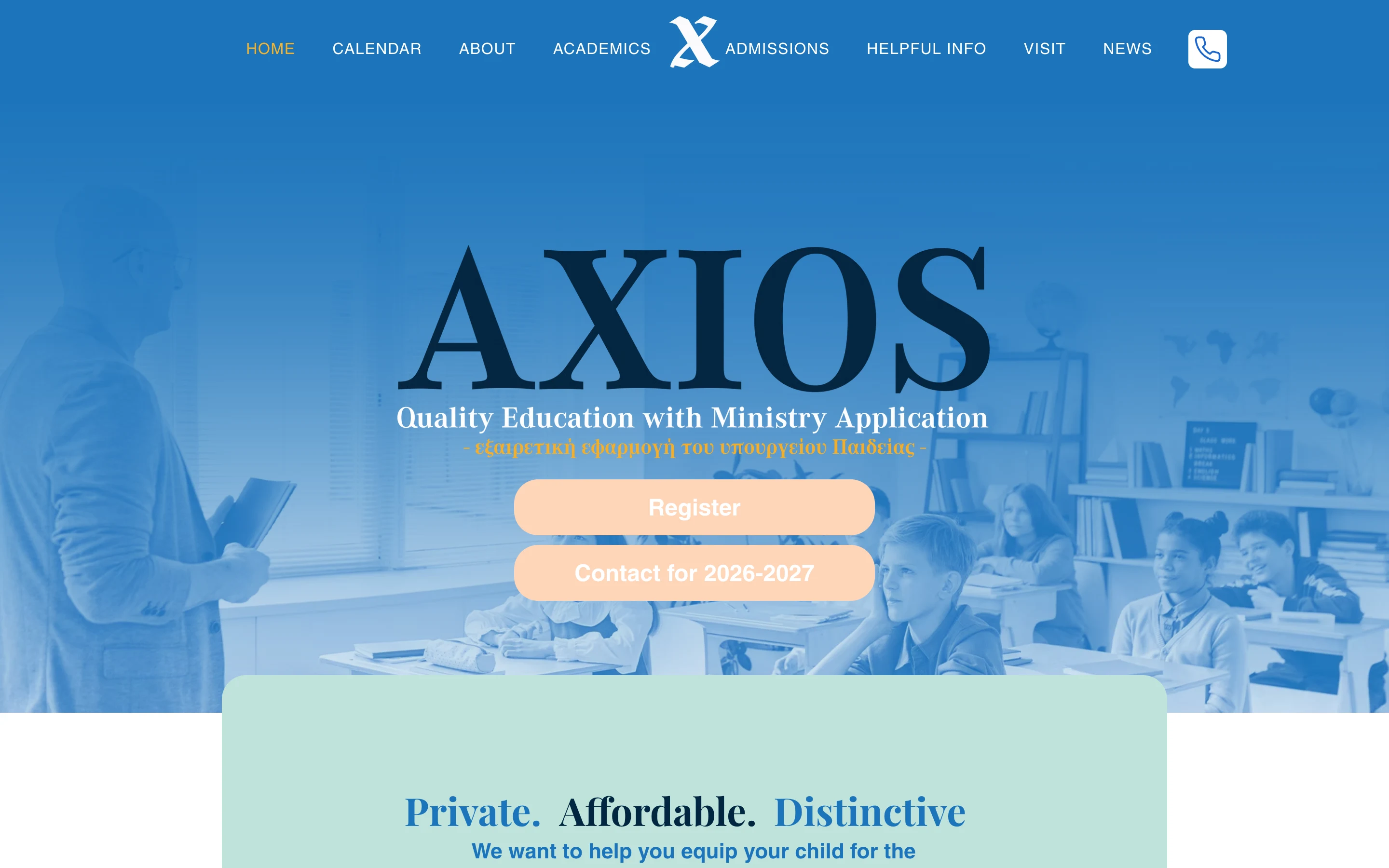 Axios Christian Academy homepage