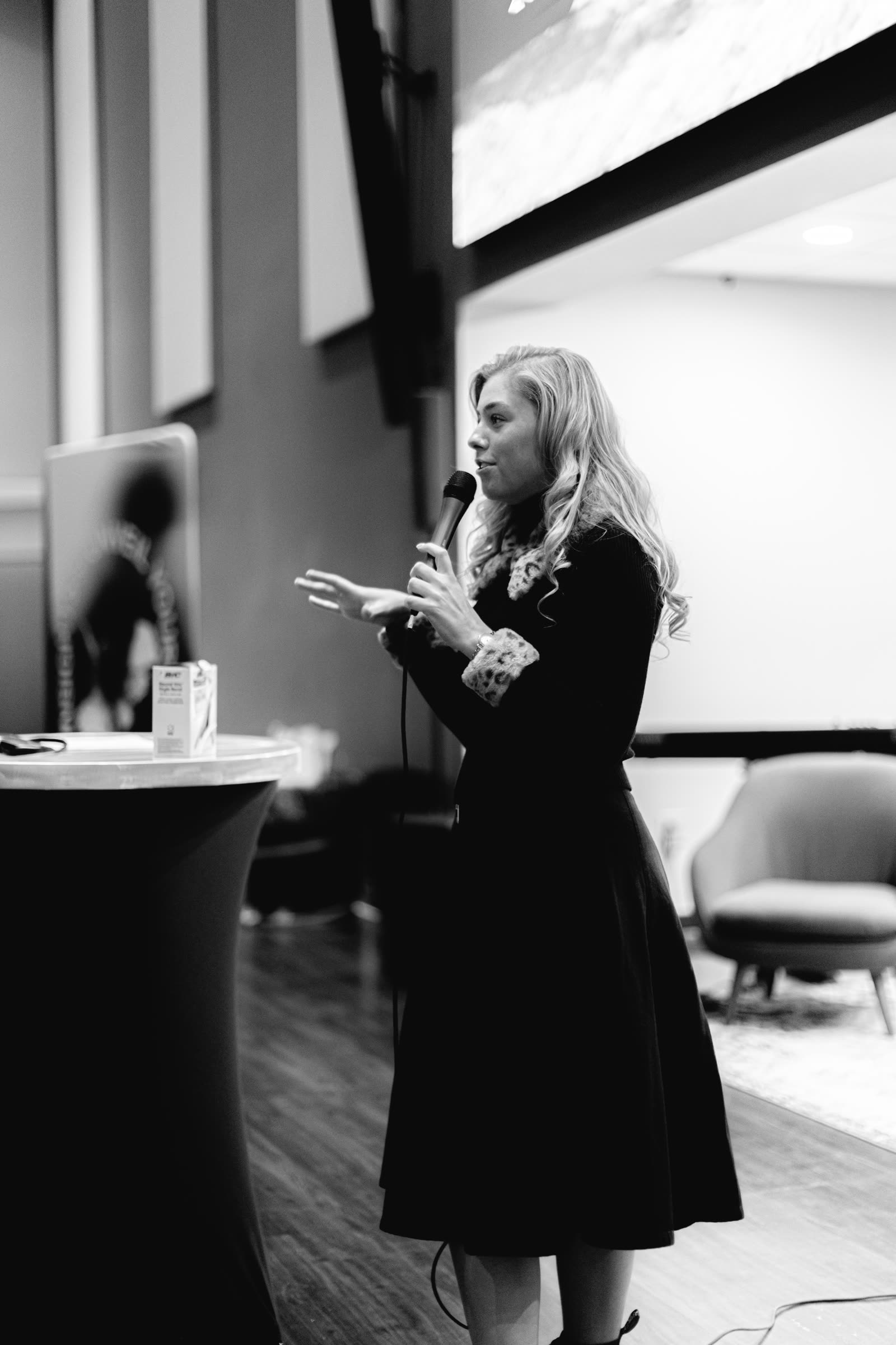 A speaker mid-session