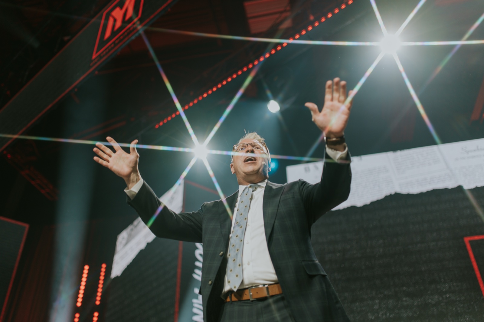 Worship under the lights at a youth service
